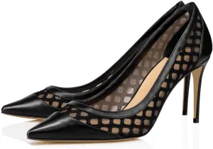 FSJ Women Sexy Mesh Stiletto High Heels Pumps Pointed Toe Slip On Dress Party Evening Office Shoes Size 4-15 US