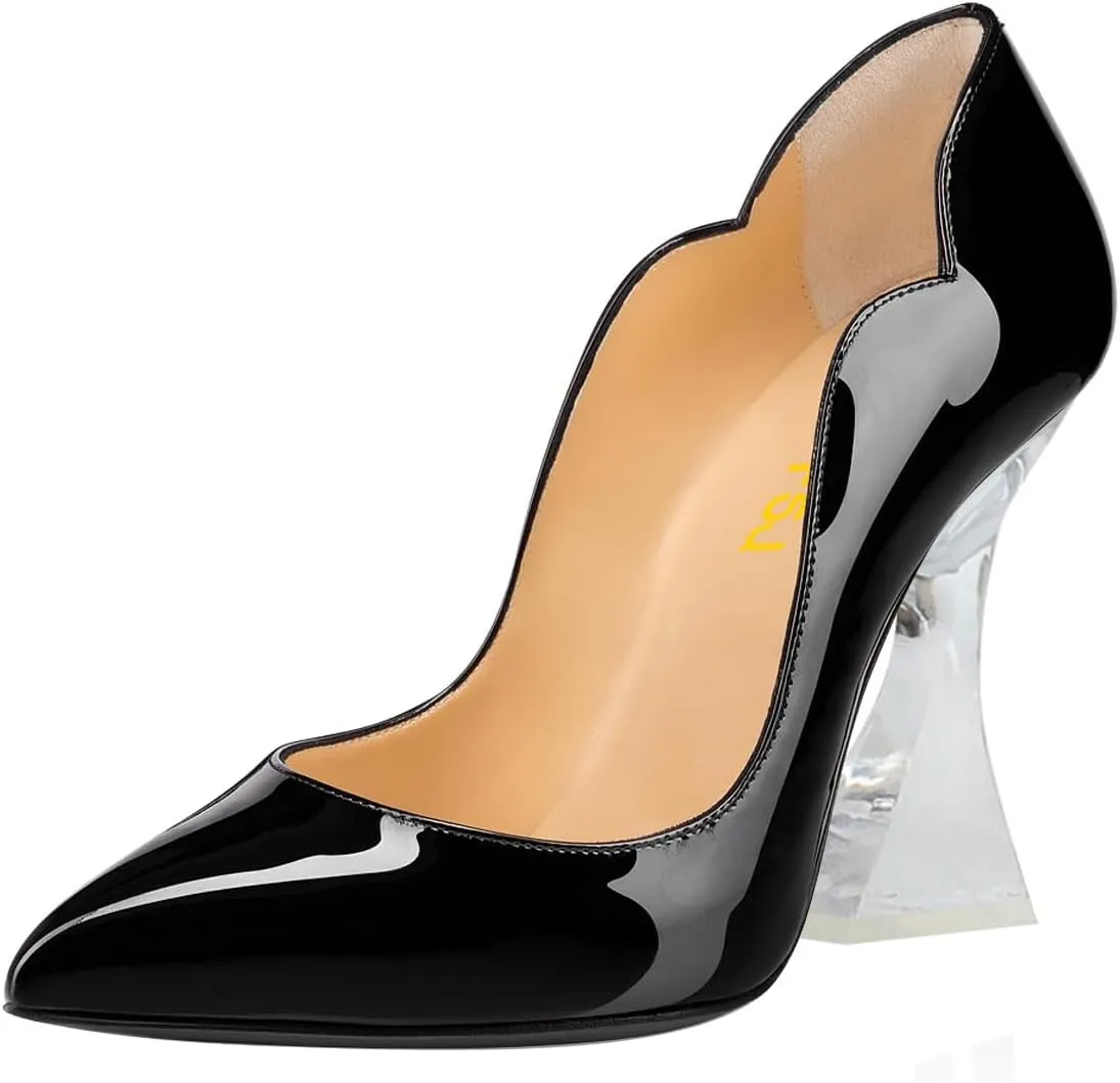 FSJ Women Sexy Pointed Toe High Heel Pumps Slip On Unique Transparent Chunky Heel Evening Prom Dress Shoes Size 4-15 US