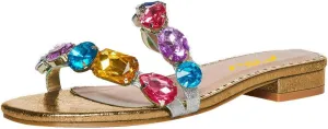 FSJ Women's Flat Jeweled Sandals Crystal with Rhinestone Slide Open Toe Casual Slip On Summer Beach Party Bridal Wedding Shoes Size 4-15 US