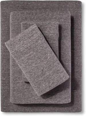 Full XL 100% Cotton Jersey Knit Sheet Set - Extra-Soft, Breathable & Hypoallergenic - 15" Deep Pockets, 54" x 80" - Ideal for Extra Long Full Beds - 4PC Set (Full XL, Dark Heather Grey )