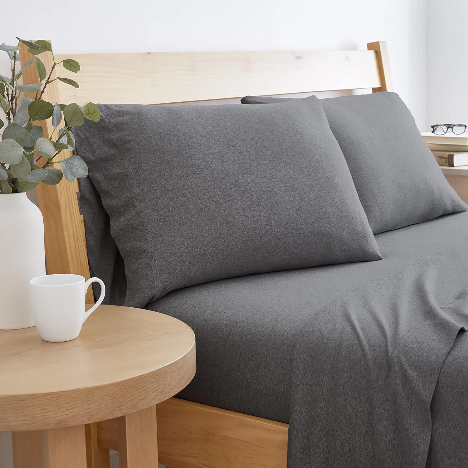 Full XL 100% Cotton Jersey Knit Sheet Set - Extra-Soft, Breathable & Hypoallergenic - 15" Deep Pockets, 54" x 80" - Ideal for Extra Long Full Beds - 4PC Set (Full XL, Dark Heather Grey )