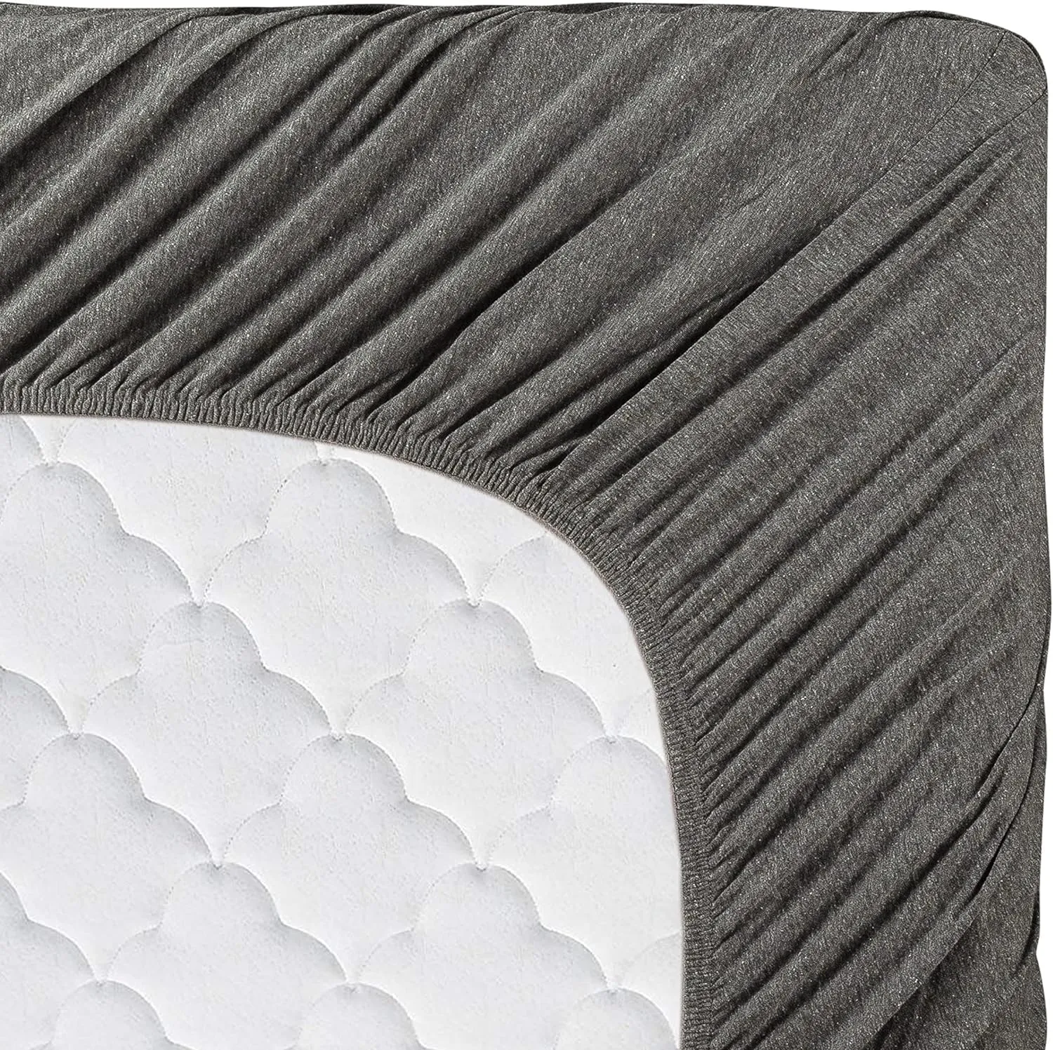 Full XL 100% Cotton Jersey Knit Sheet Set - Extra-Soft, Breathable & Hypoallergenic - 15" Deep Pockets, 54" x 80" - Ideal for Extra Long Full Beds - 4PC Set (Full XL, Dark Heather Grey )