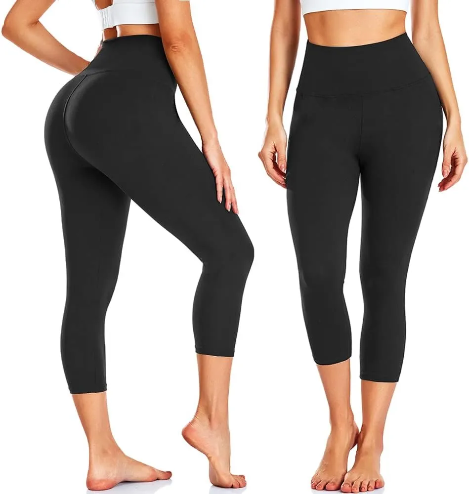 FULLSOFT 3 Pack Capri Leggings for Women - High Waisted Tummy Control Black Workout Yoga Pants