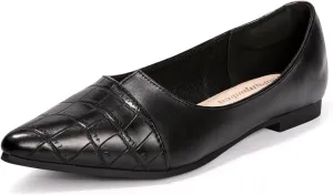FUNKYMONKEY Black Flats Shoes for Women, Comfort Pointed Toe Slip On Work Shoes