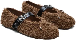 Fur Ballet Flats with Buckle for Women Comfy Faux Shearling Mary Jane Flats Adjustable Strap Ballerina Flat Shoes Causal Daily Dress Shoes
