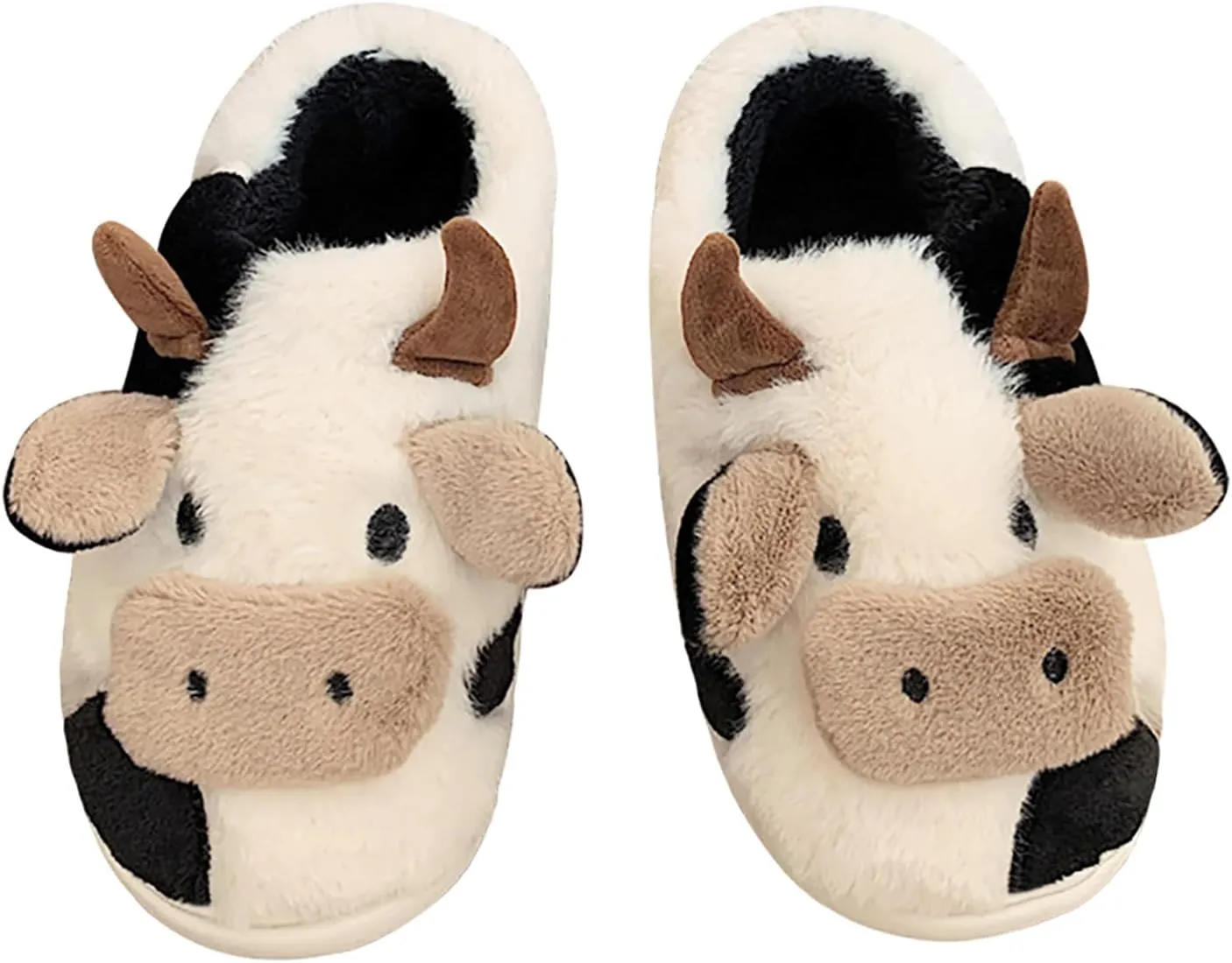 Fuzzy Cow Slippers for Women Men, Cute Cotton Animals House Shoes Fluffy Plush Slippers for Girls Indoor Living Room Bedroom