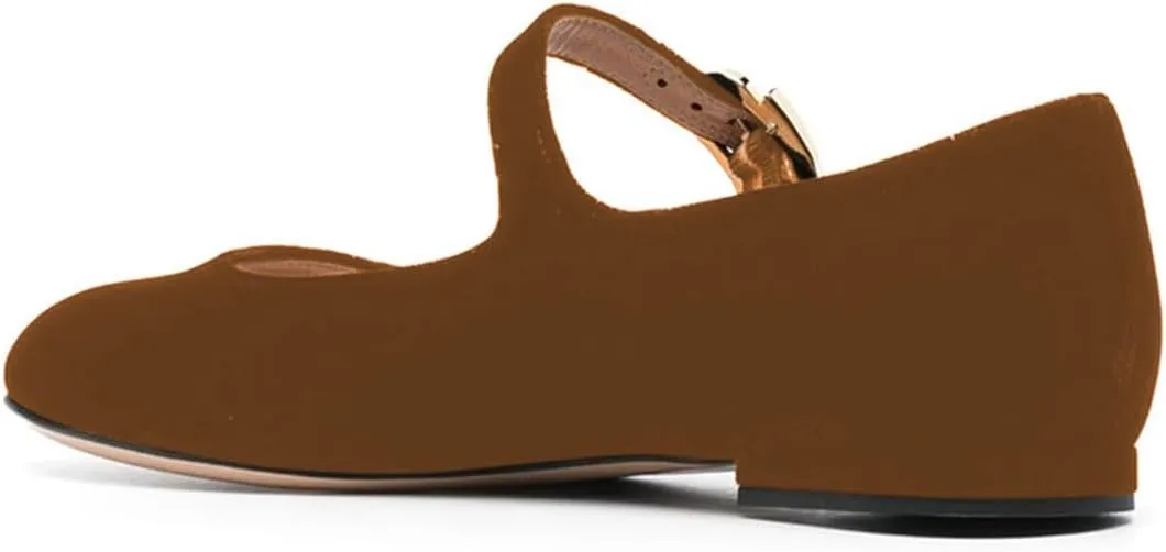 FYS Women Round Toe Mary Janes Cute Slim Strap Ballet Flats Comfy Walking School Office Shoes Size 4-15 US