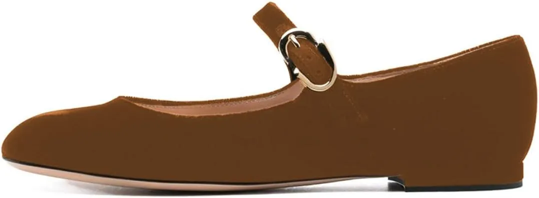 FYS Women Round Toe Mary Janes Cute Slim Strap Ballet Flats Comfy Walking School Office Shoes Size 4-15 US