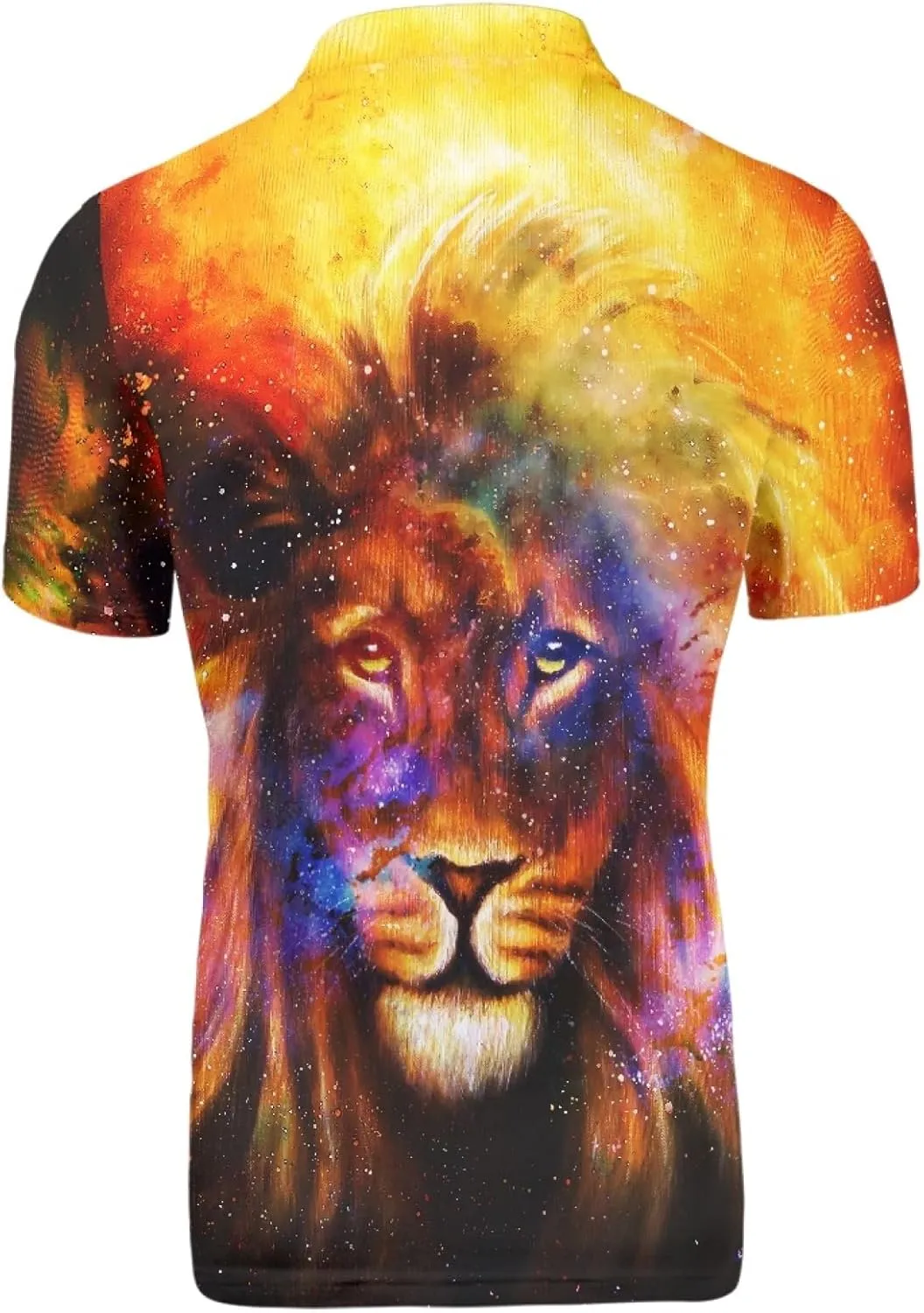 Galaxy Cosmic Space Lion Men's Classic Polo Shirt, 3-Button Closure Pique Polo Shirt, Summer Fashion Golf Shirt