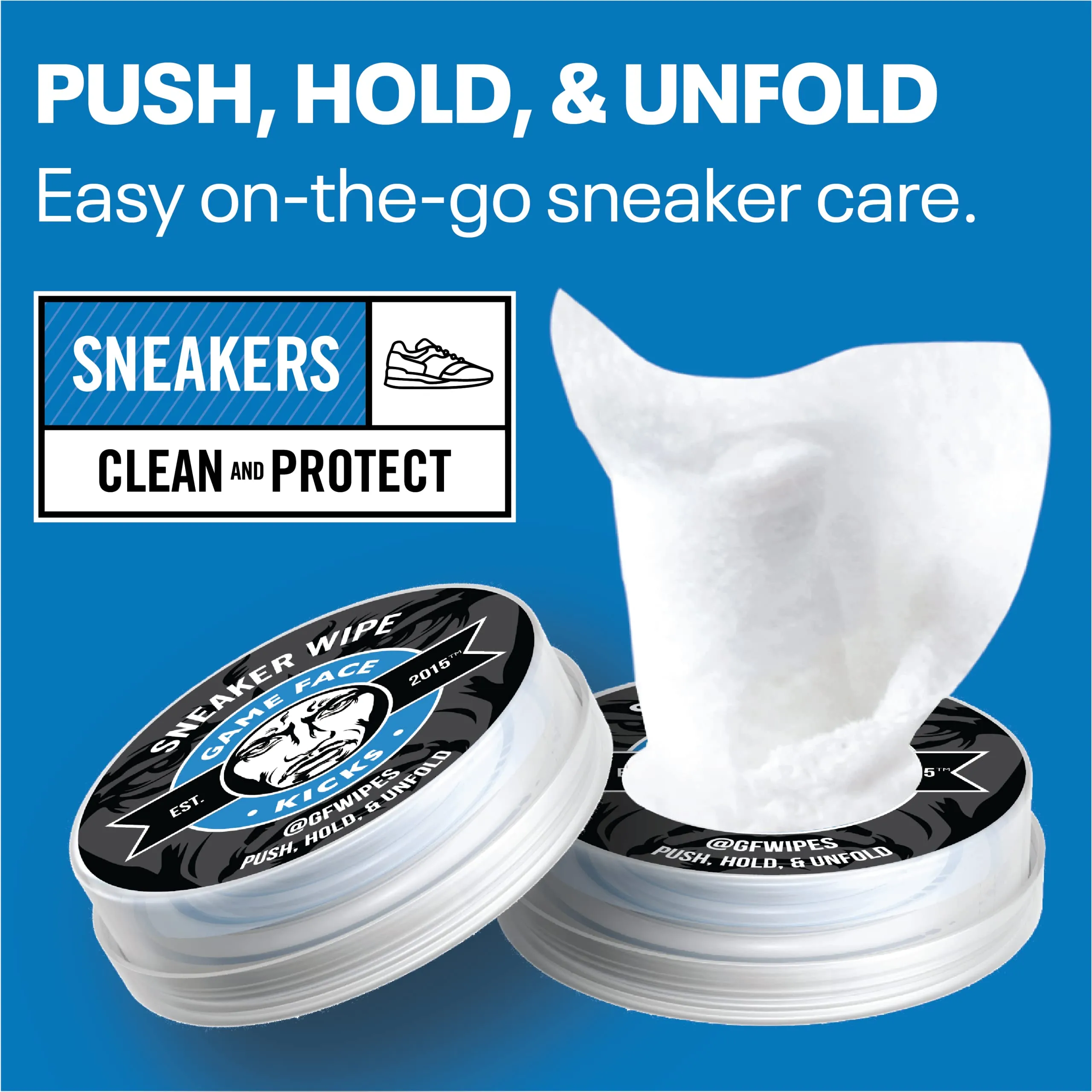 Game Face Wipes Sneaker Cleaner - On-The-Go Shoe Cleaning Wipes | Sneaker Eraser Shoes Anywhere | Use On Cleats, Golf Shoes, Basketball Shoes, Leather, Canvas, Mesh & More | 8 Count of Portable Wipes