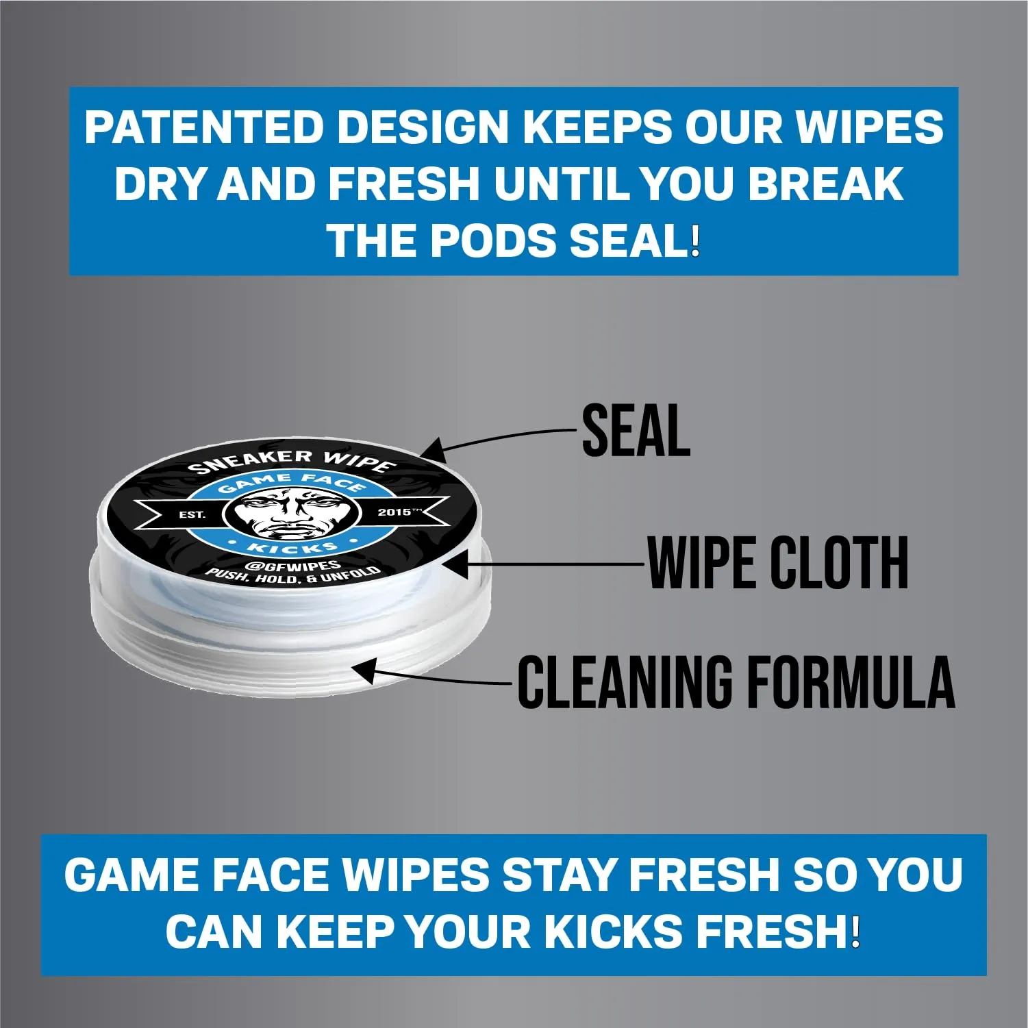 Game Face Wipes Sneaker Cleaner - On-The-Go Shoe Cleaning Wipes | Sneaker Eraser Shoes Anywhere | Use On Cleats, Golf Shoes, Basketball Shoes, Leather, Canvas, Mesh & More | 8 Count of Portable Wipes