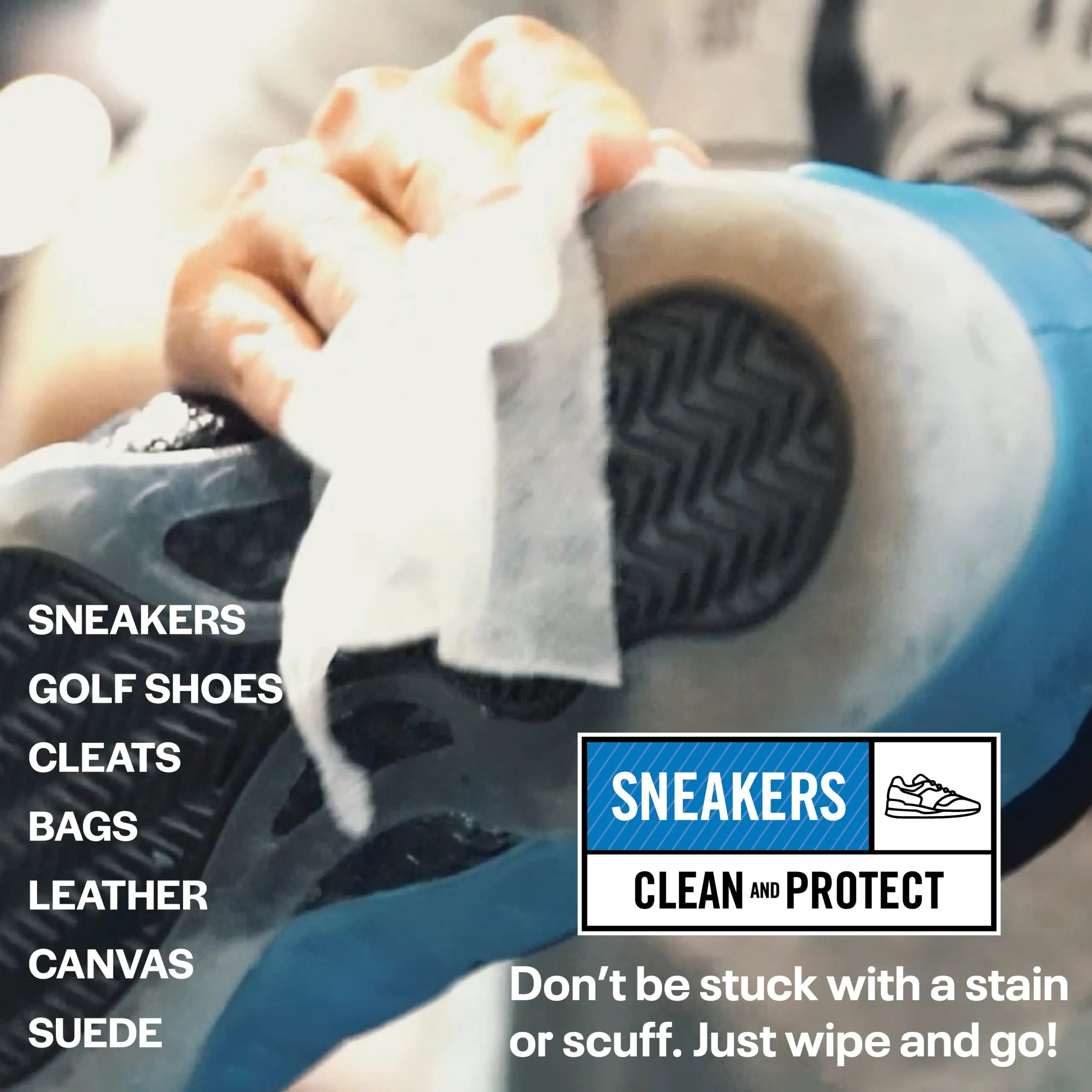 Game Face Wipes Sneaker Cleaner - On-The-Go Shoe Cleaning Wipes | Sneaker Eraser Shoes Anywhere | Use On Cleats, Golf Shoes, Basketball Shoes, Leather, Canvas, Mesh & More | 8 Count of Portable Wipes