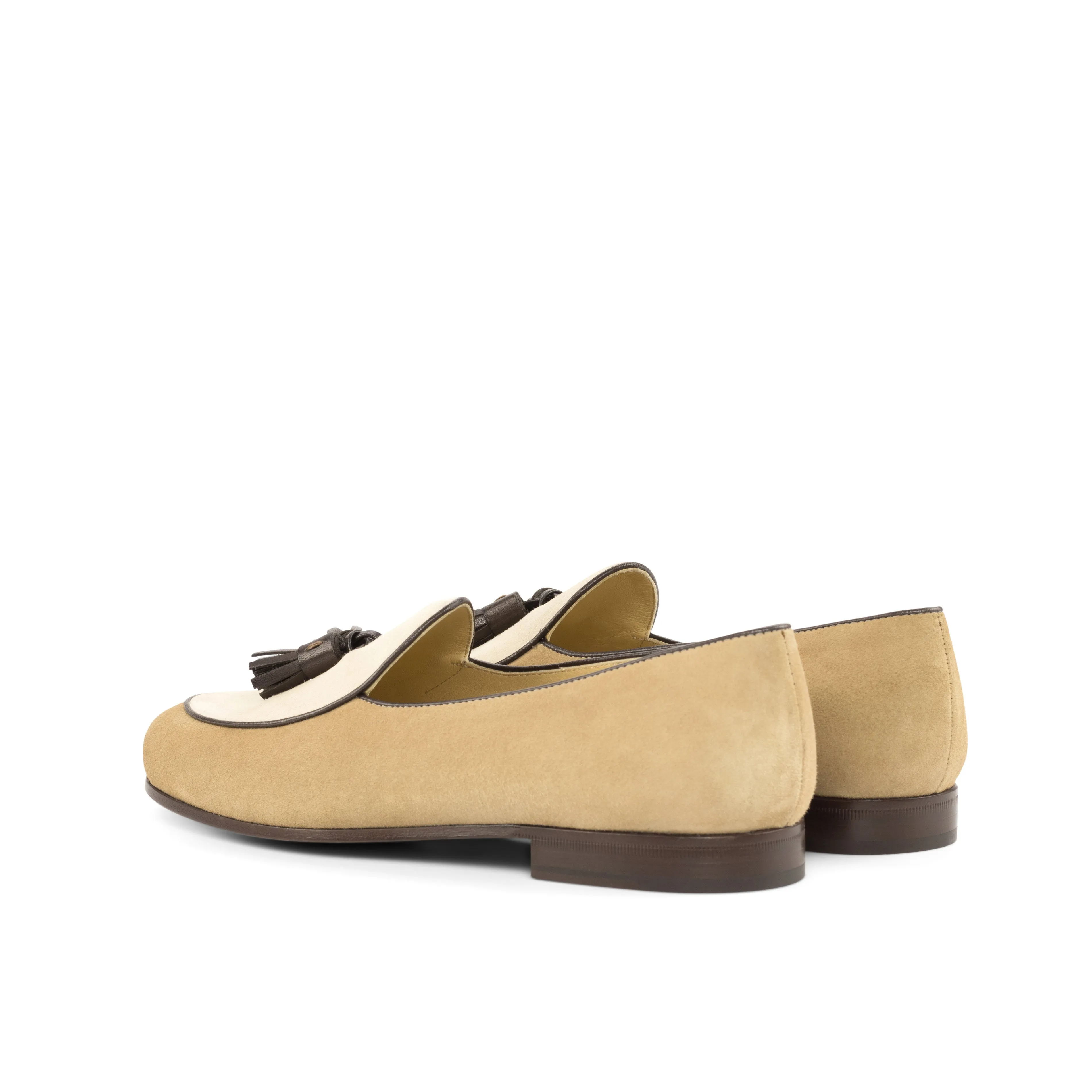 Gentlemen Barcelona Slip On - Camel & Ivory Kid Suede Calf Leather combined with Hand Painted Dark Brown Calf Leather