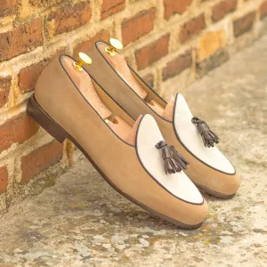 Gentlemen Barcelona Slip On - Camel & Ivory Kid Suede Calf Leather combined with Hand Painted Dark Brown Calf Leather