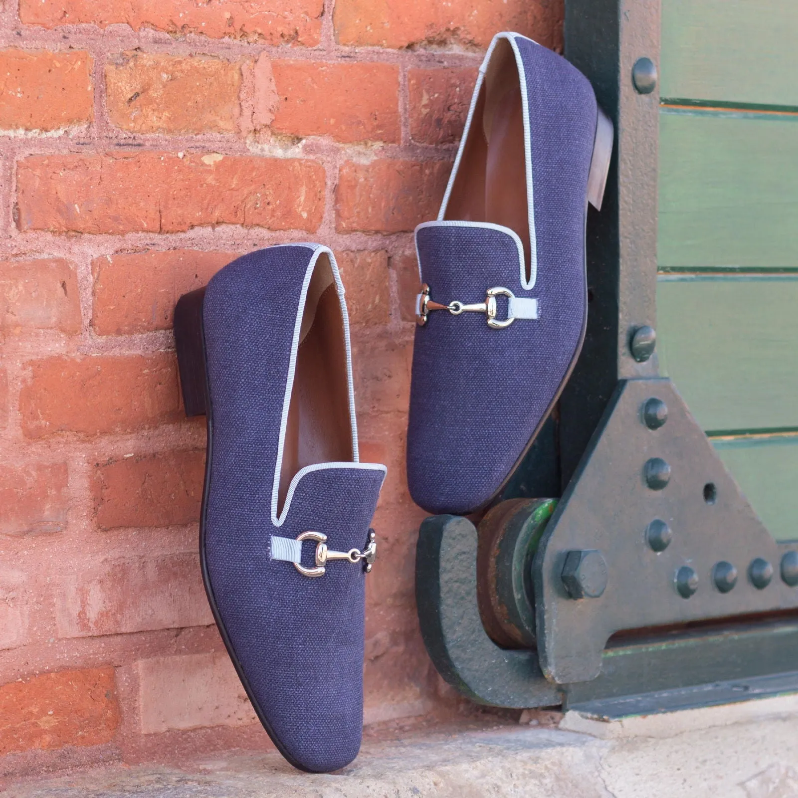 Gentlemen El Patron Slip On - Navy Blue Linen Fabric