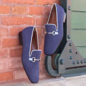 Gentlemen El Patron Slip On - Navy Blue Linen Fabric