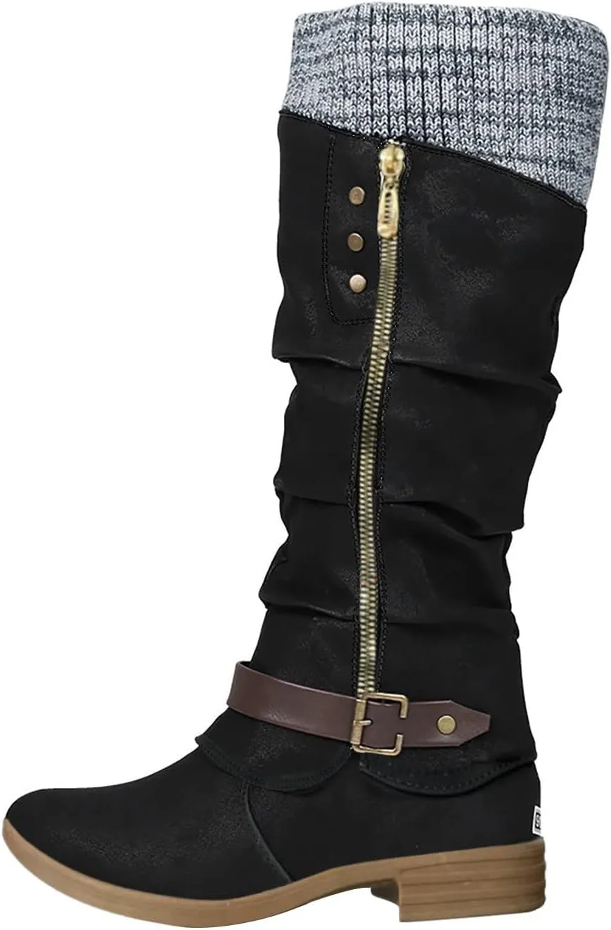 Gibobby Boots for Women Wide Calf,Retro Boots Comfy Flat Bottom Increased Combat Booties Outdoor Fringe Western Shoes
