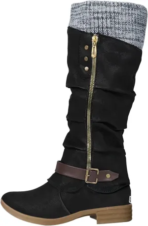 Gibobby Boots for Women Wide Calf,Retro Boots Comfy Flat Bottom Increased Combat Booties Outdoor Fringe Western Shoes