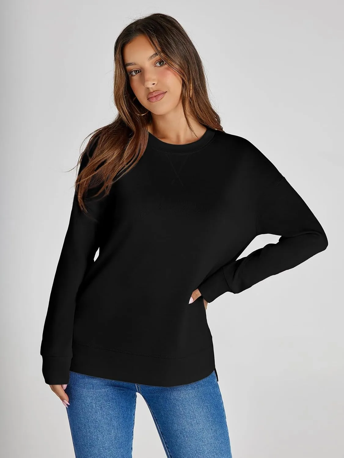 Glamaker Women's Long Sleeve Crewneck Sweatshirt Air Essentials Soft Loose Pullover Sweatshirts