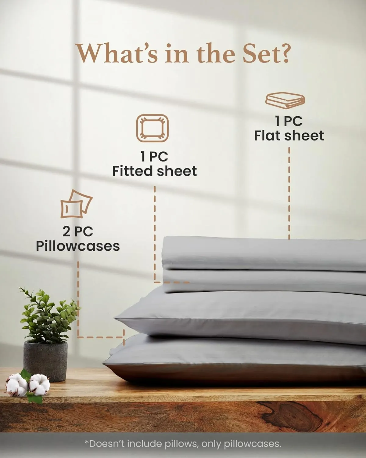 Good Sleep 100% Cotton Queen Sheet Set - 4 Pc Deep Pocket, Luxury 800 TC, Fits Upto 16 Inch, Soft & Breathable Hotel Sheets - Light Grey