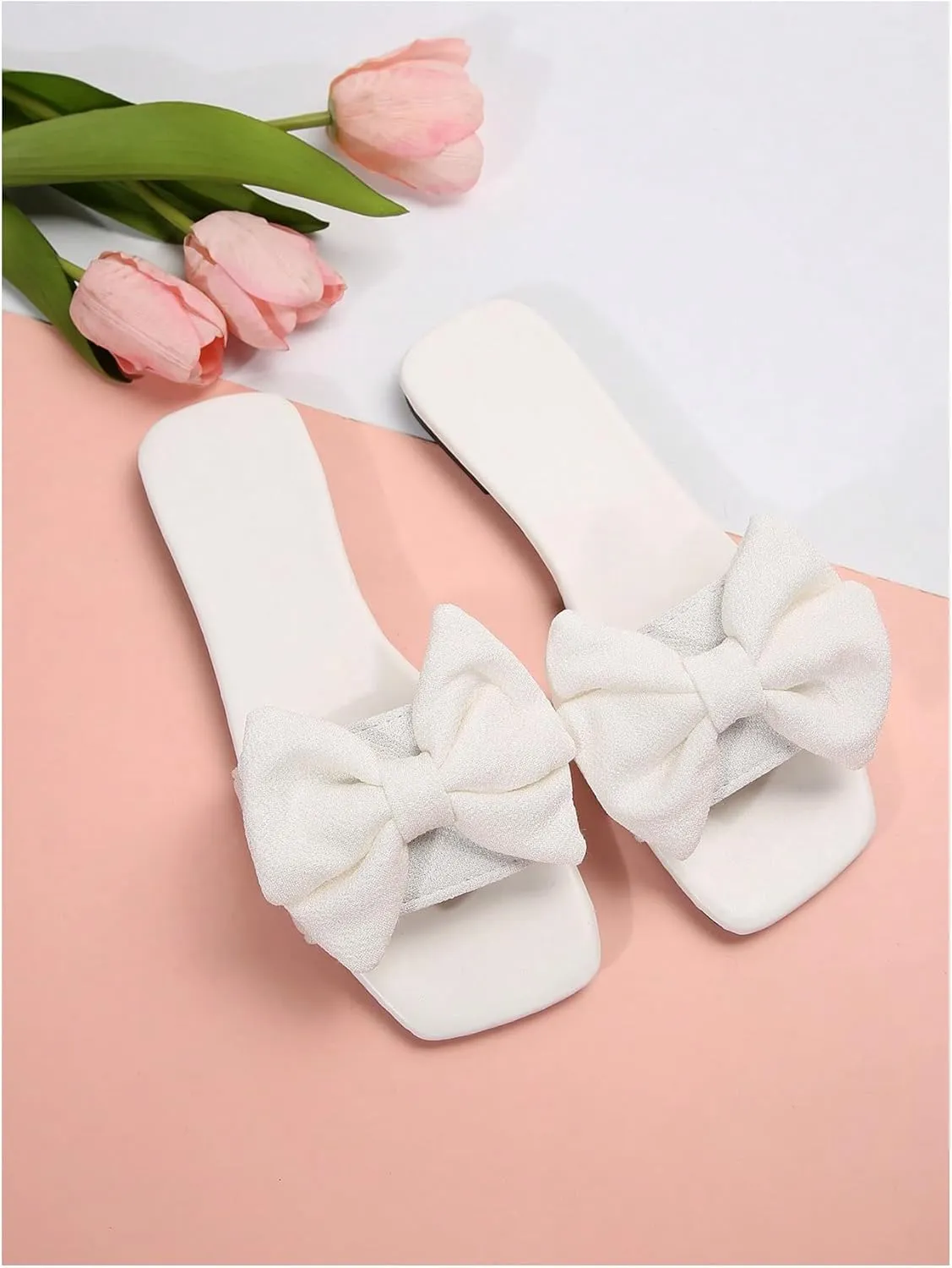GORGLITTER Women's Bow Sandals Square Open Toe Slip on Dressy Summer Sandals