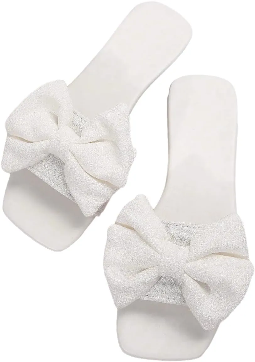 GORGLITTER Women's Bow Sandals Square Open Toe Slip on Dressy Summer Sandals
