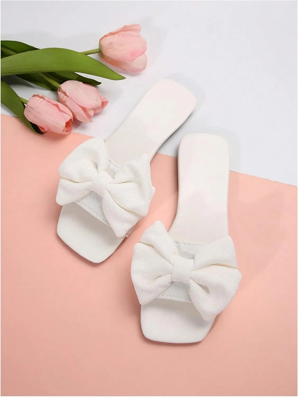 GORGLITTER Women's Bow Sandals Square Open Toe Slip on Dressy Summer Sandals