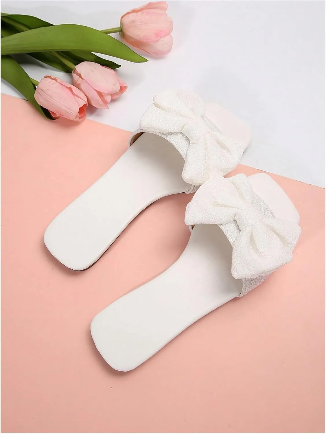 GORGLITTER Women's Bow Sandals Square Open Toe Slip on Dressy Summer Sandals