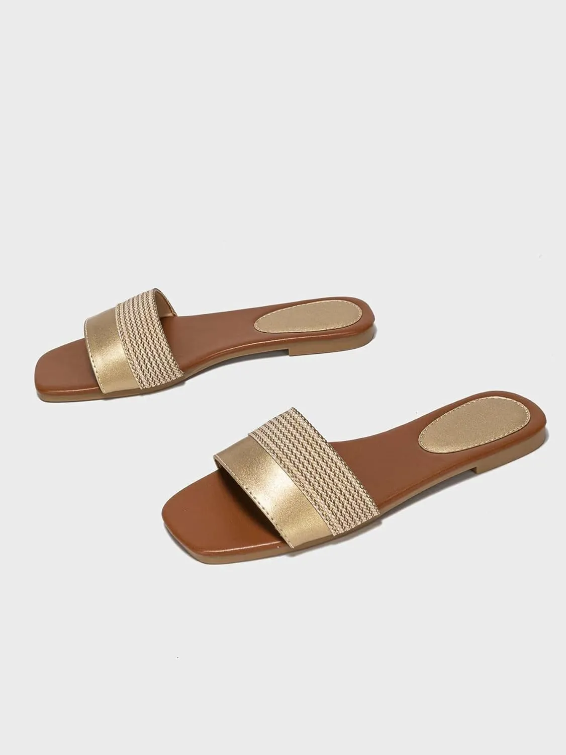 GORGLITTER Women's Gold Flat Dressy Sandals Comfortable Open Toe Slide 2025 Wedding Vacation Sandals