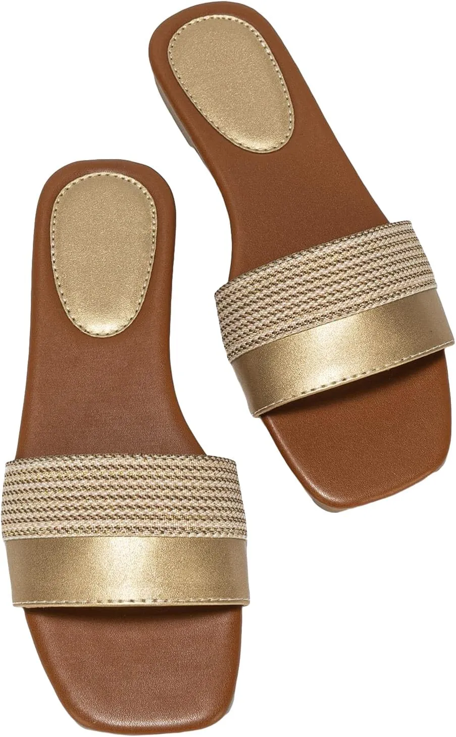 GORGLITTER Women's Gold Flat Dressy Sandals Comfortable Open Toe Slide 2025 Wedding Vacation Sandals