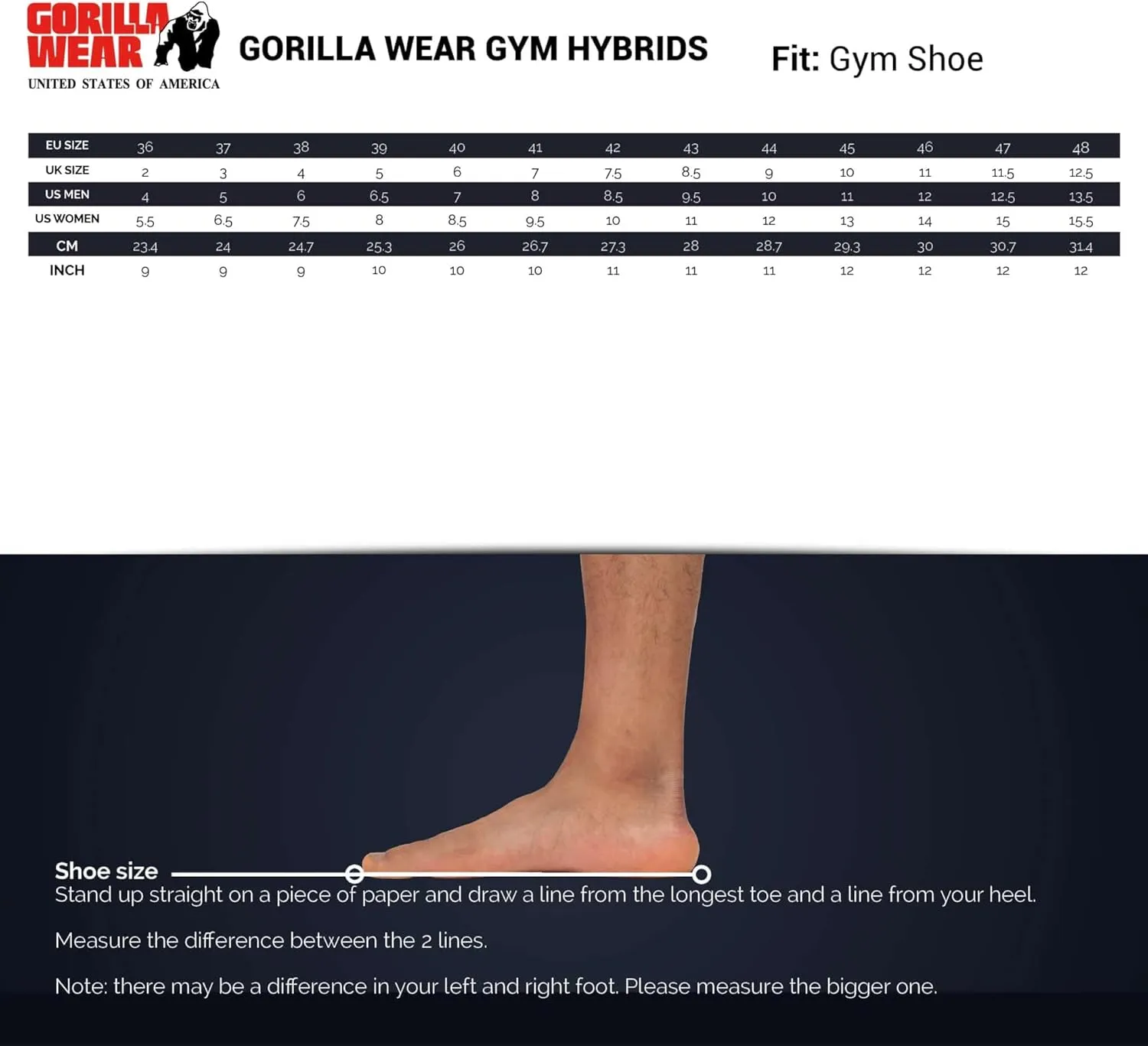 GORILLA WEAR Men's Sneaker Gym Hybrids, 36 EU