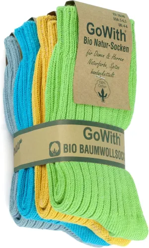 GoWith 4-5 Pairs Unisex Natural 97% Cotton Crew Socks, Comfy Cozy Breathable Seamless Casual Socks for Men & Women
