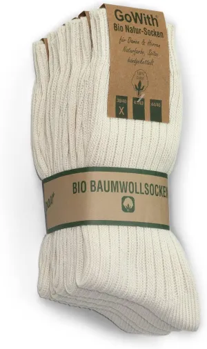 GoWith 4-5 Pairs Unisex Natural 97% Cotton Crew Socks, Comfy Cozy Breathable Seamless Casual Socks for Men & Women
