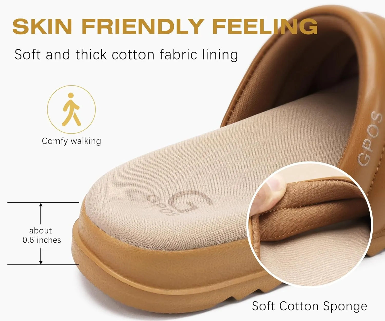 GPOS Womens Slides with Memory Foam Soft Cushioned Cozy House Slippers for Woman Comfy Open Toe Ladies Sandals Leather Slip on Bedroom Shoes Plantar Fasciitis Indoor Outdoor