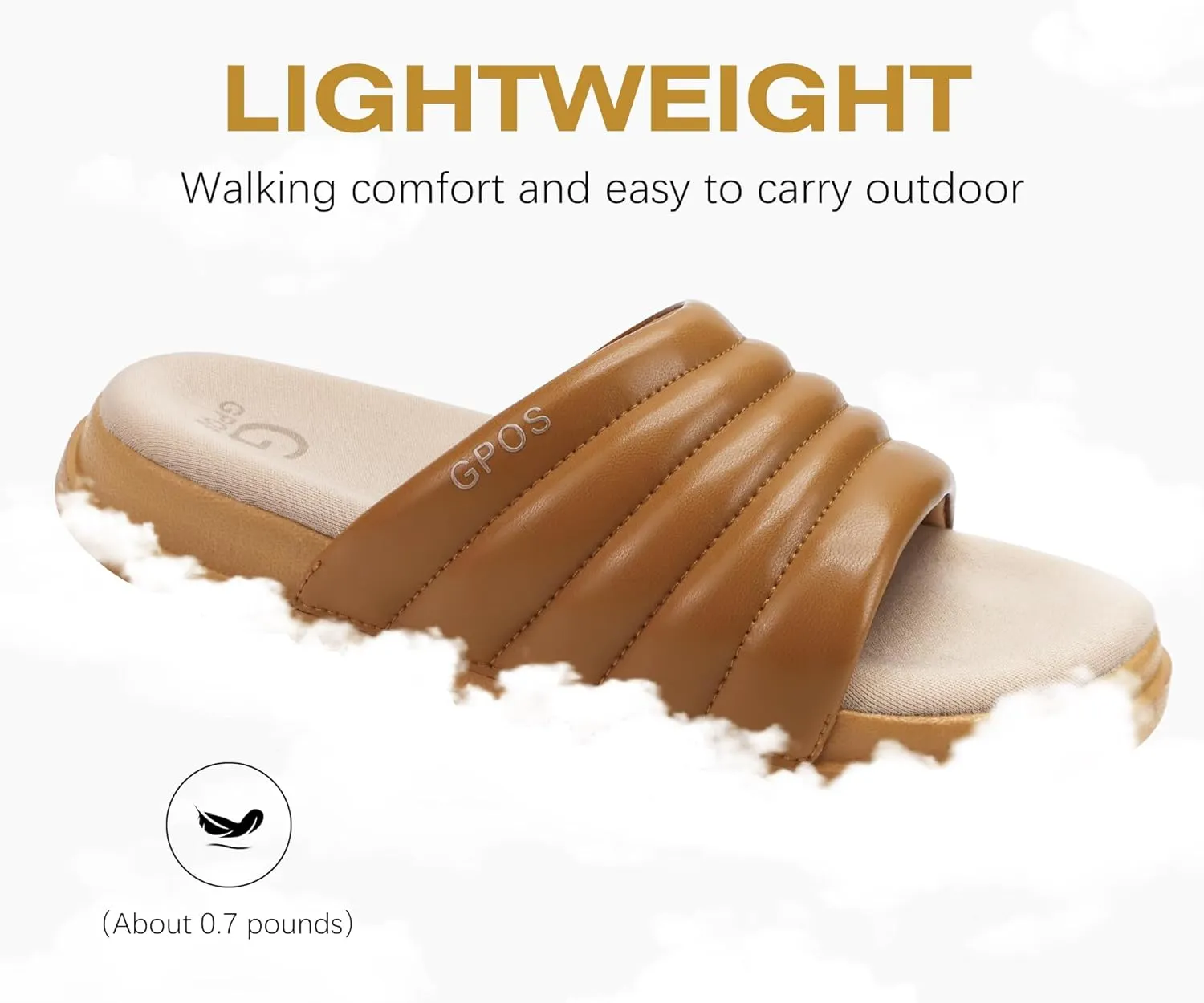 GPOS Womens Slides with Memory Foam Soft Cushioned Cozy House Slippers for Woman Comfy Open Toe Ladies Sandals Leather Slip on Bedroom Shoes Plantar Fasciitis Indoor Outdoor