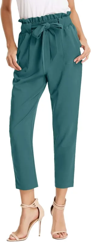 GRACE KARIN Women's Cropped Paper Bag Waist Pants with Pockets
