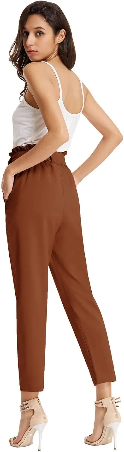 GRACE KARIN Women's Cropped Paper Bag Waist Pants with Pockets