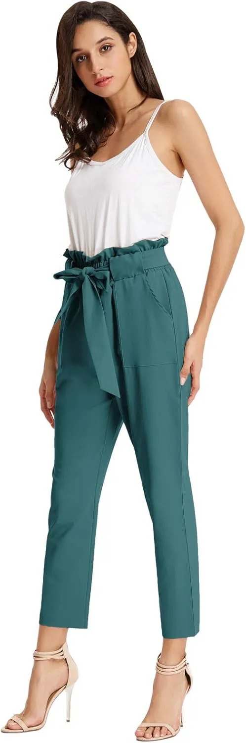 GRACE KARIN Women's Cropped Paper Bag Waist Pants with Pockets