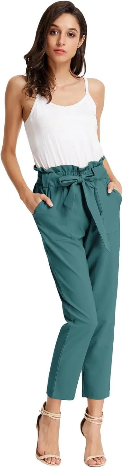 GRACE KARIN Women's Cropped Paper Bag Waist Pants with Pockets