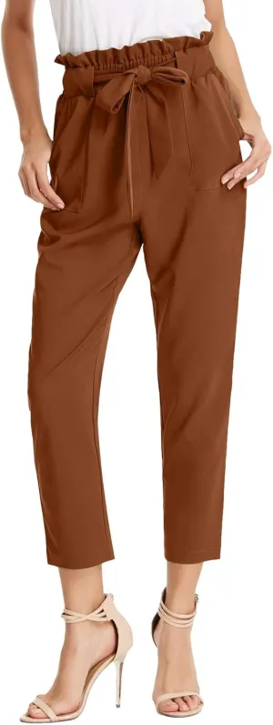 GRACE KARIN Women's Cropped Paper Bag Waist Pants with Pockets