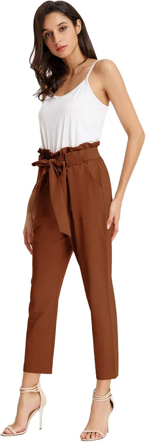 GRACE KARIN Women's Cropped Paper Bag Waist Pants with Pockets
