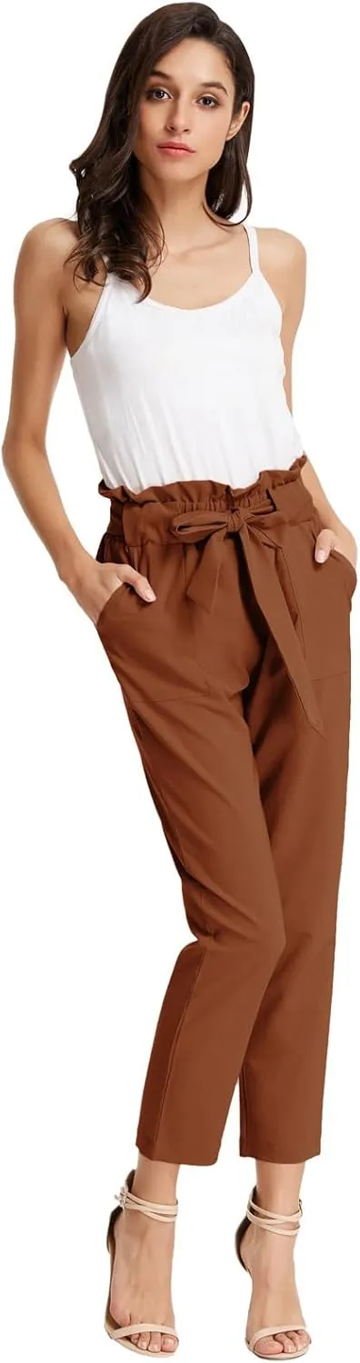 GRACE KARIN Women's Cropped Paper Bag Waist Pants with Pockets