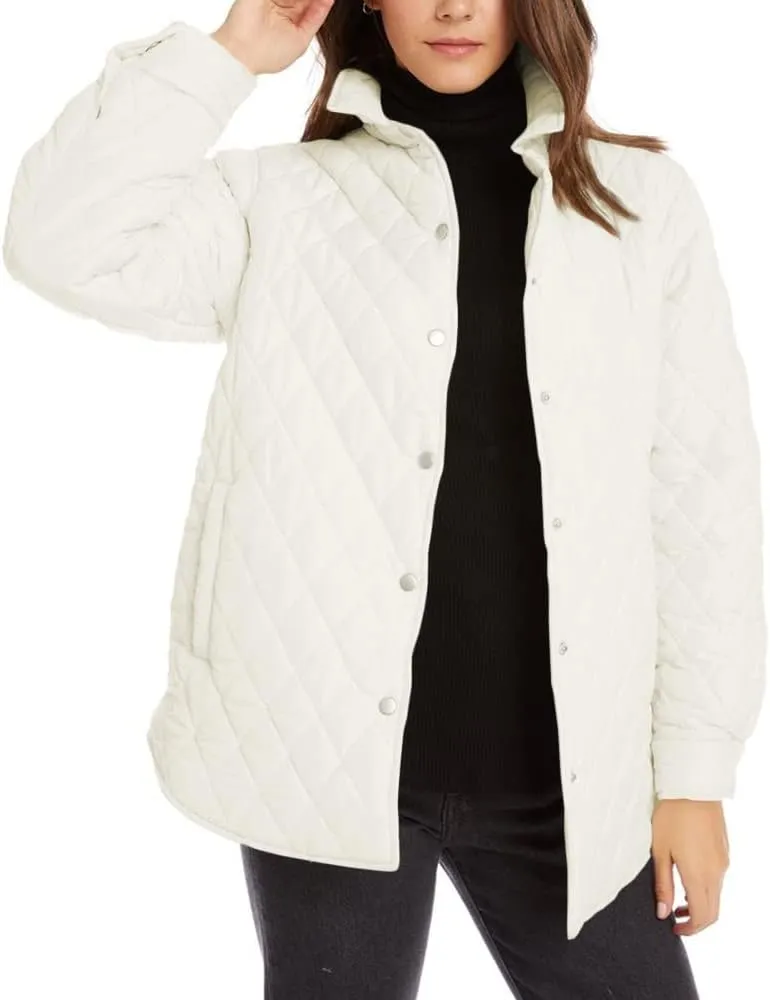 Grlasen Women's Lightweight Quilted Jacket Stand Collar Single-breasted Long Sleeve Warm Oversized Coat with Pockets