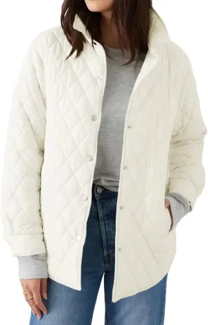 Grlasen Women's Lightweight Quilted Jacket Stand Collar Single-breasted Long Sleeve Warm Oversized Coat with Pockets