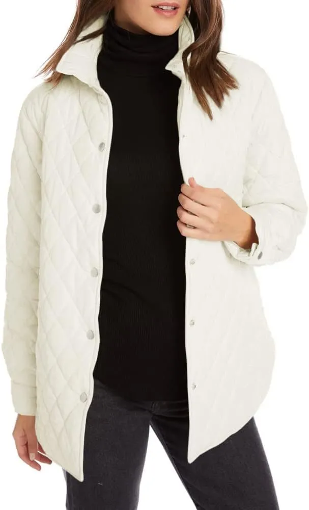 Grlasen Women's Lightweight Quilted Jacket Stand Collar Single-breasted Long Sleeve Warm Oversized Coat with Pockets