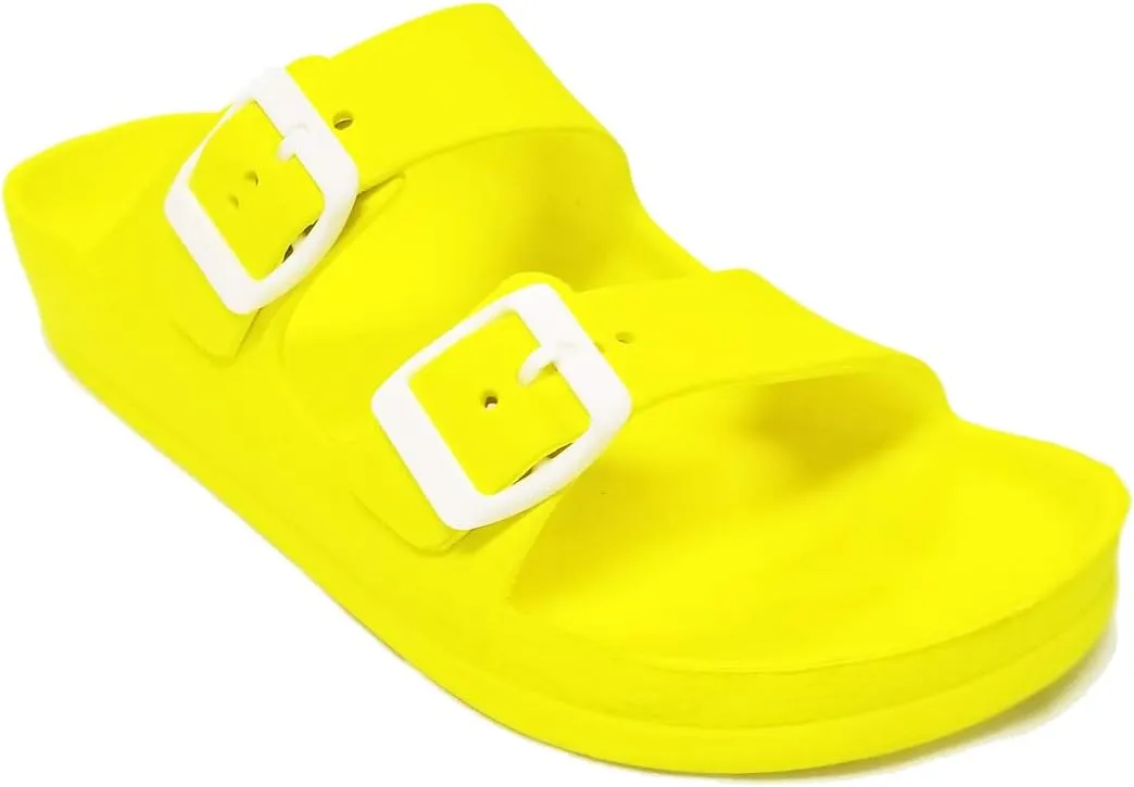 H2K Women's Lightweight Comfort Soft Slides EVA Adjustable Double Buckle Flat Sandals Buddy