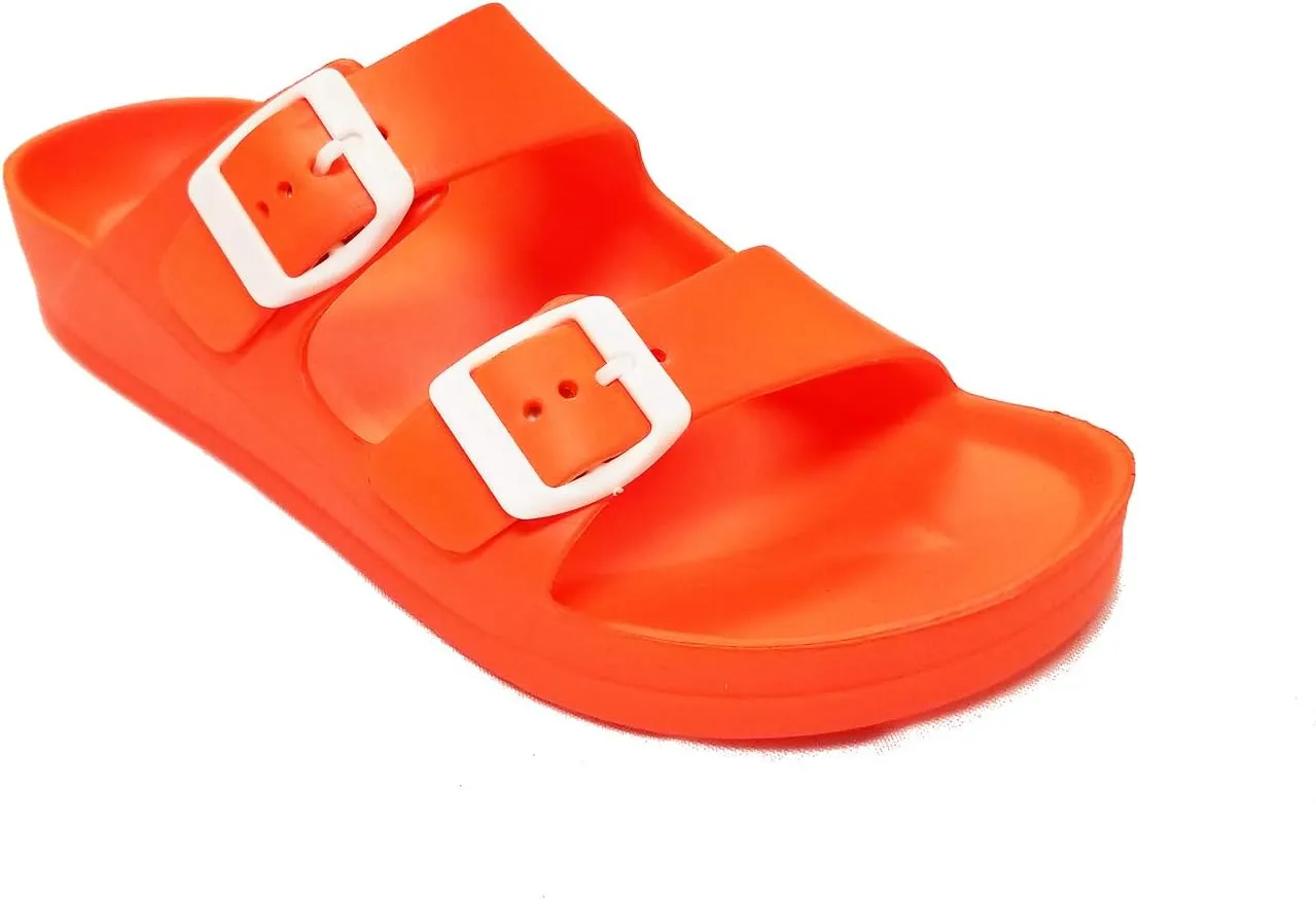 H2K Women's Lightweight Comfort Soft Slides EVA Adjustable Double Buckle Flat Sandals Buddy