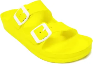 H2K Women's Lightweight Comfort Soft Slides EVA Adjustable Double Buckle Flat Sandals Buddy