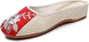 Handmade Women's Traditional Chinese Linen Shoes, Fashion Slip on Flat Heel Casual Footwear, Soft Breathable Retro Slipper,8,A