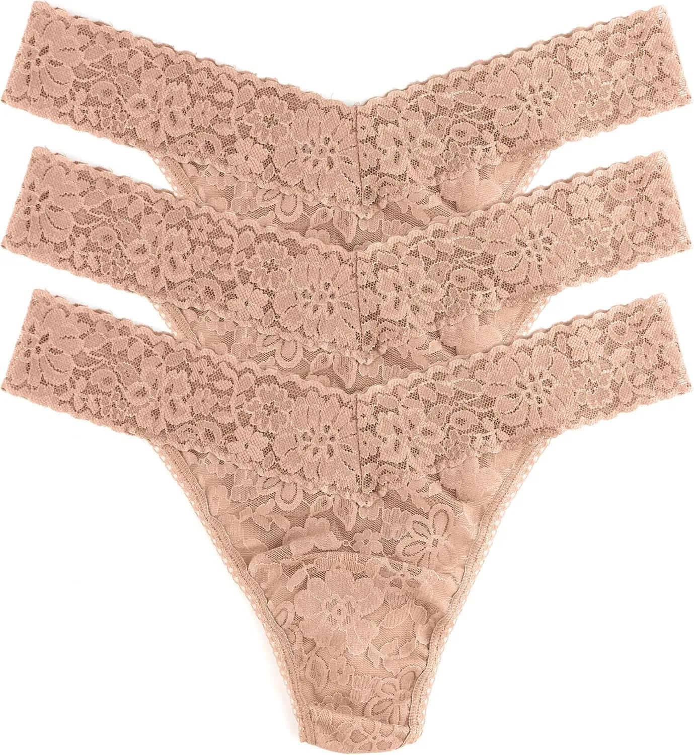 hanky panky - Daily Lace Original Rise Thongs for Women 3 Pack | One Size (4-14) | Lacy thong underwear, lingerie panties